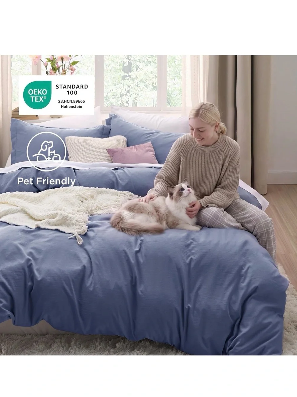 Slate Blue Cotton-Like Duvet Cover Set - Queen